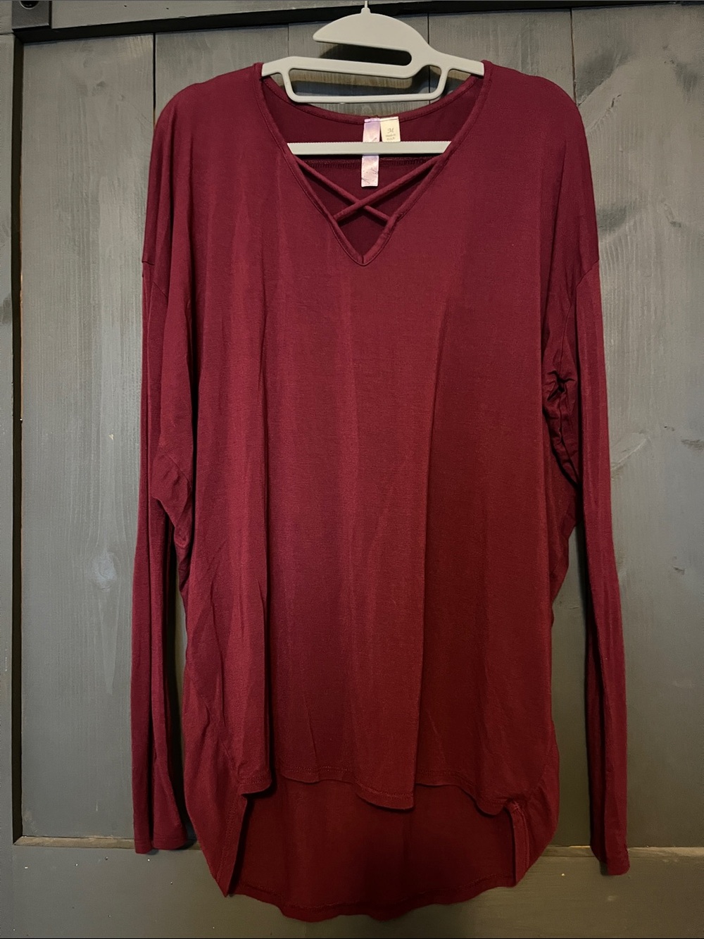 Alya Burgundy Crisscross V-Neck Long Sleeve Top